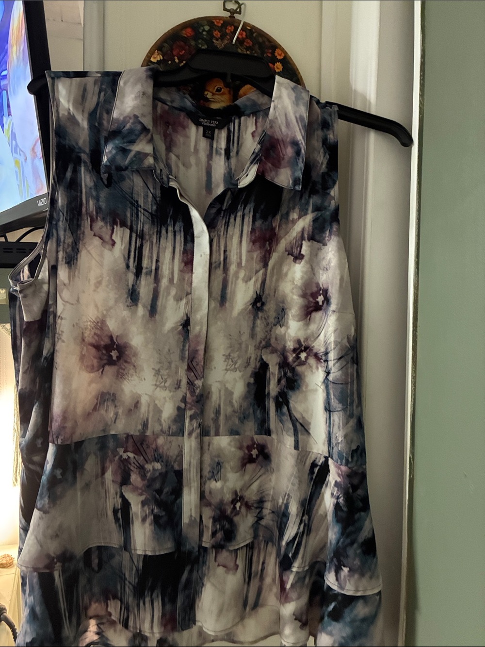 Simply Vera Vera Wang Sleeveless Sheer Floral Blouse in Purple, Blue, White